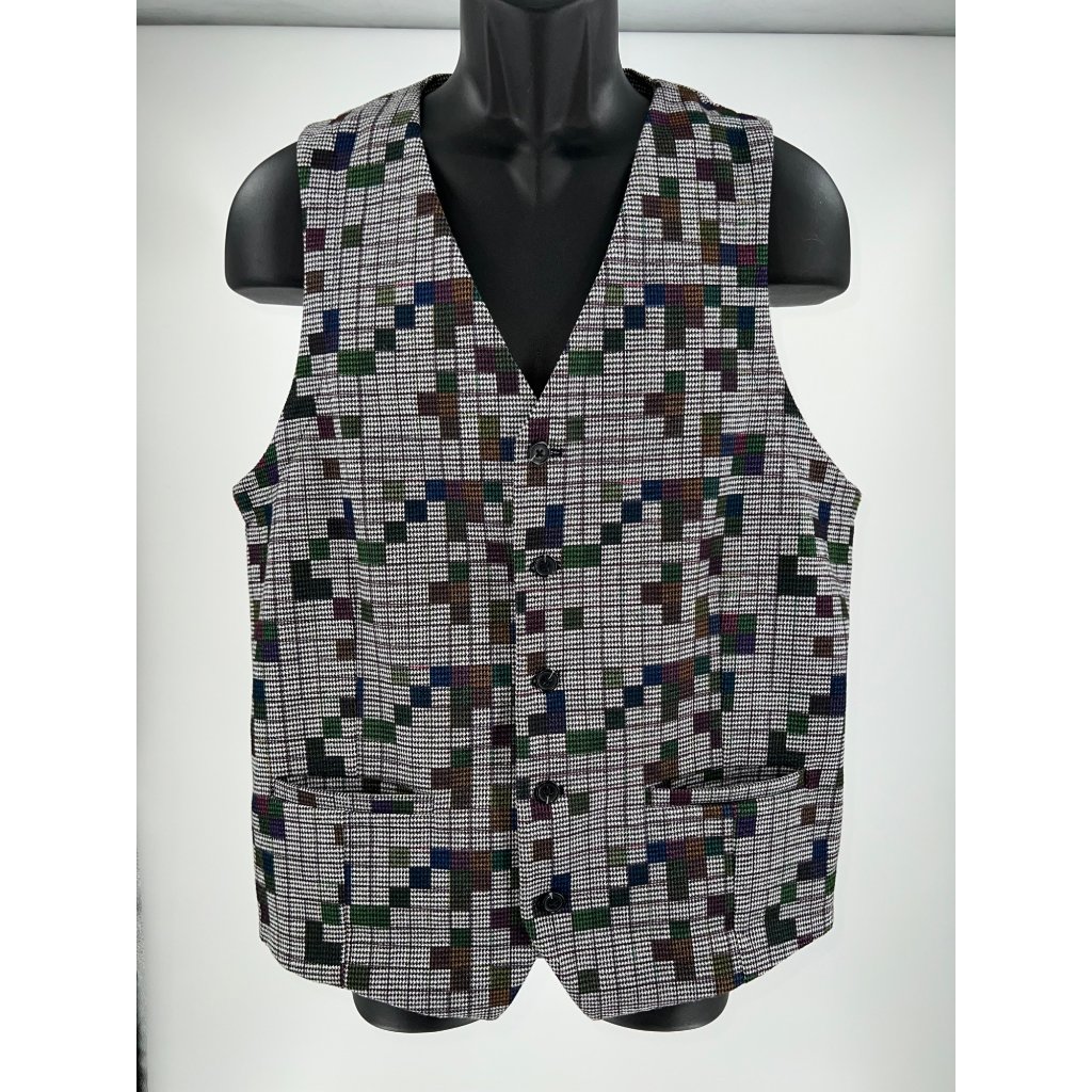 Luchiano Visconti Men’s Black And White Tetris Vest Size Large
